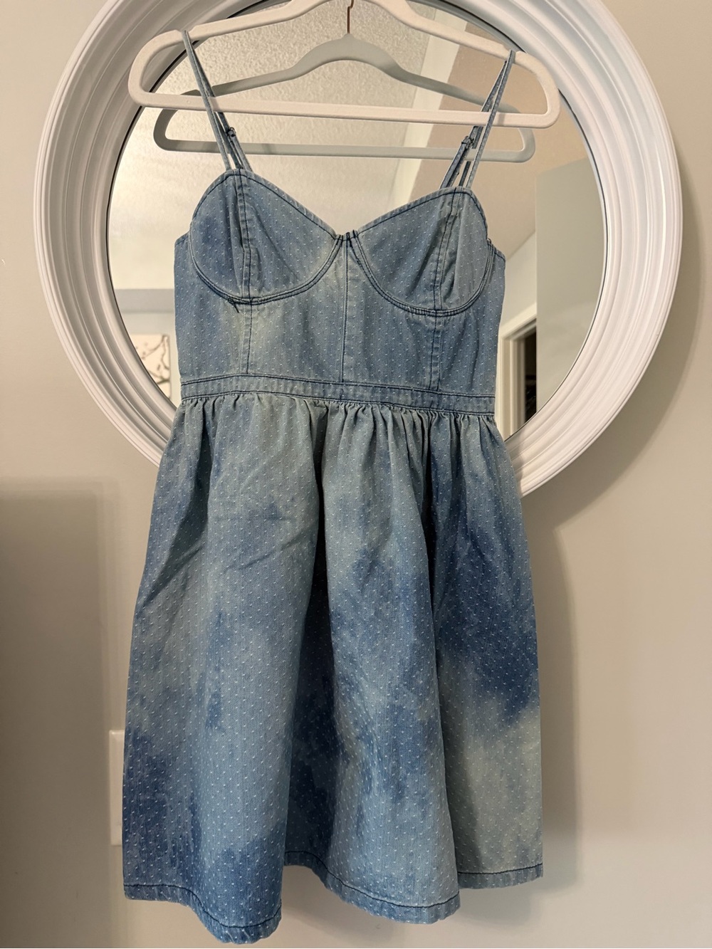 Free People Blue Denim Polka Dot Mini Dress